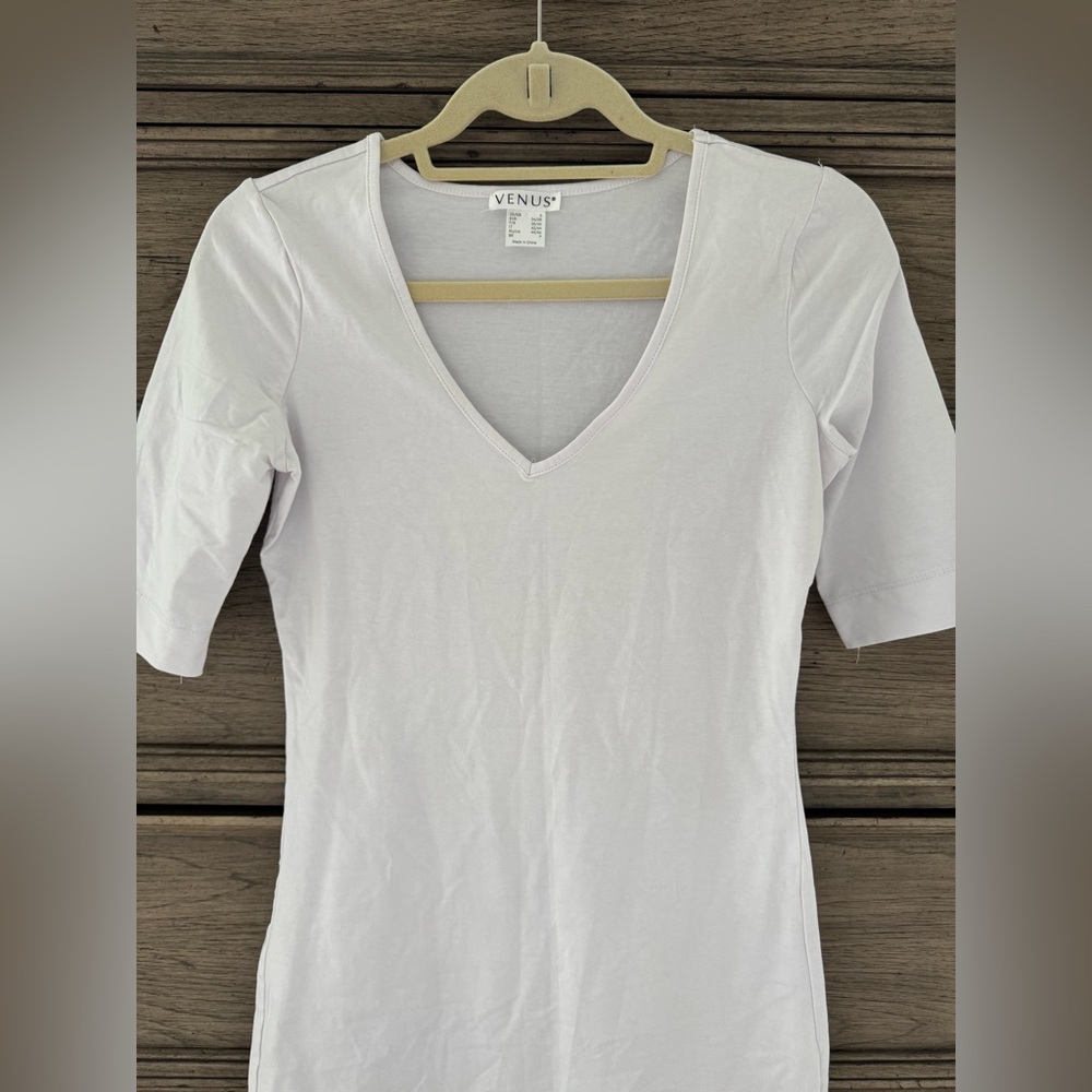 NEW White T-Shirt Dress NWOT Venus Ultra Mini Dress Tunic Long Tee Cotton Small - Picture 3 of 14